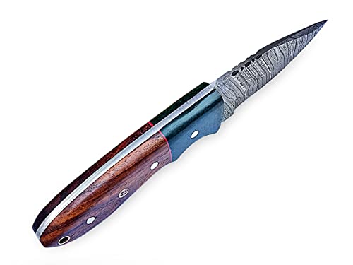 H.m Knives Handmade Damascus Steel Knife - Fixed Blade Bush Craft Hunting Knife, Survival & Camping Knives, With Rose Wood Handle Real Leather Sheath, (Hm1) #TOP5