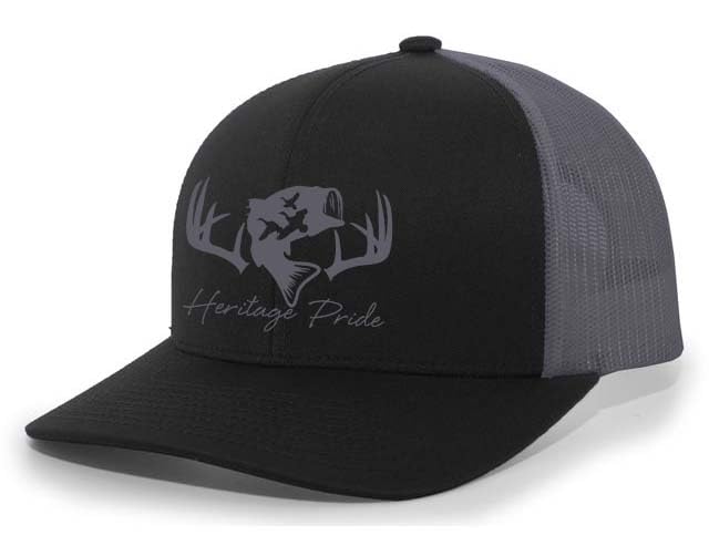 Image of Heritage Pride Deer Hunting Fishing Duck Hunt Mens Embroidered Mesh Back Trucker Hat