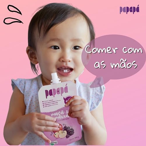 Papapá, Papinha infantil, Orgânico, Sabor Maçã & Ameixa, 100g, Rosa