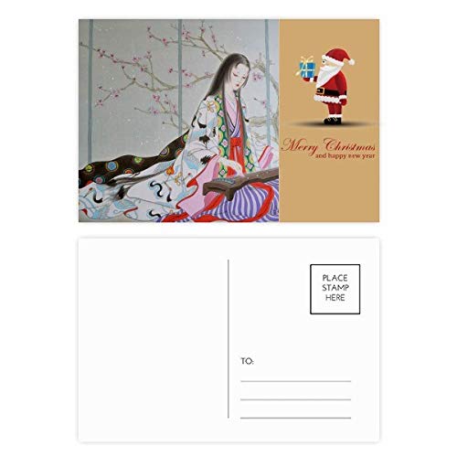 Cartes postales fleur de prunier et père Noël pour correspondance hivernale et vœux créatifs