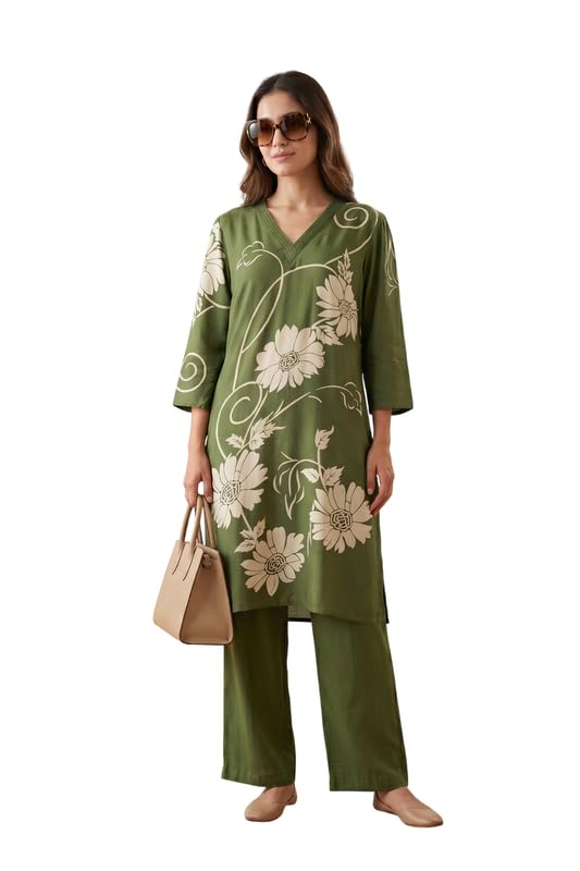 jisora Women's Green Printed Russian Silk Co-ord Set-picture-34
