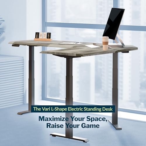 Image of Vari ComfortEdge 80x60 L-Shape Electric Standing Desk - Height Adjustable Sit-Stand VariDesk for Corner Office with Reversible Left /Right Design + Driftwood /Slate Legs (Ships in 3 Boxes)