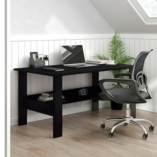 Image of MATTERHORN Engineered Wood Office Table, Work from Home Table with Shelf for Storage (DIY, 900 x 500 x 800 cm, MOOT0126-10001) (Black)