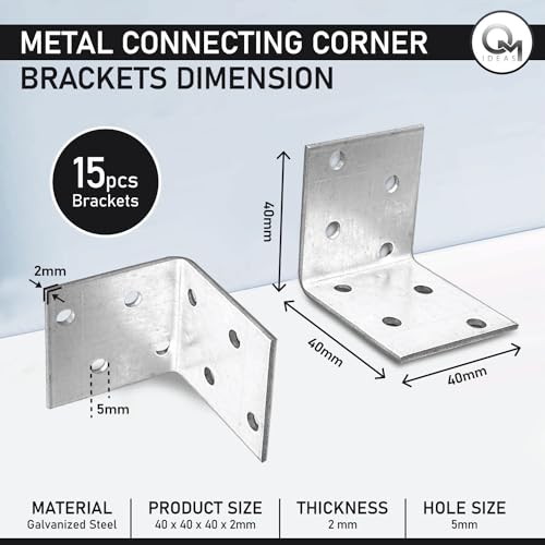 OMIDEAS 15 x Angle Brackets (40 x 40 x 40 x 2) Corner Metal Braces Wood Timber Galvanised Steel Sheet Connecting Joining Fixing L Repair Connector - Image 2