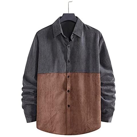 BDDM Fashion Casual Long-Sleeved Cardigan Classic Lapel Personality Contrast Color Stripe Casual and Comfortable Long-Sleeved Shirt Men's Shirts Fall/Winter Corduroy Color Matching Long-Sleeved Shirt Cover