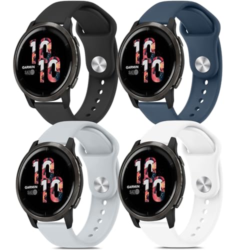 Vancle - Pulsera compatible con Garmin Venu 3/Venu 2/Forerunner 255/Forerunner 265/Vivoactive 4 hombre mujer, 22 mm de silicona deportiva (negro/blanco/gris/azul oscuro)