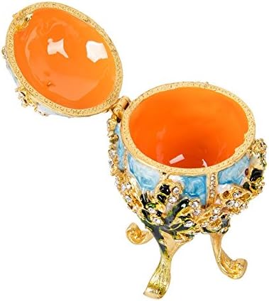 QIFU Hand Painted Enameled Small Easter Egg Style Decorative Enamel Trinket Box, Sky-blue - Image 4