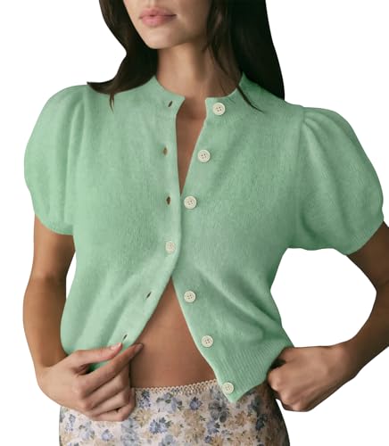 Short Sleeve Cardigans for Women Cropped Cardigan Summer Lightweight Button