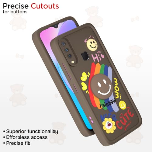 Image of Pikkme Back Cover for Vivo Y12 / Y15 / Y17 / U10 | Soft Silicone| Cute Rainbow Smile & 3D Cartoon Flower Design | Shockproof Raised Camera Protection Bumper Case (Brown)