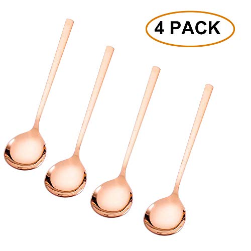 Saibang Stainless Steel Long Soup Spoon Table Spoon Tea Spoons, 8-inch, Set of 5 (Rose Gold) by Saibang