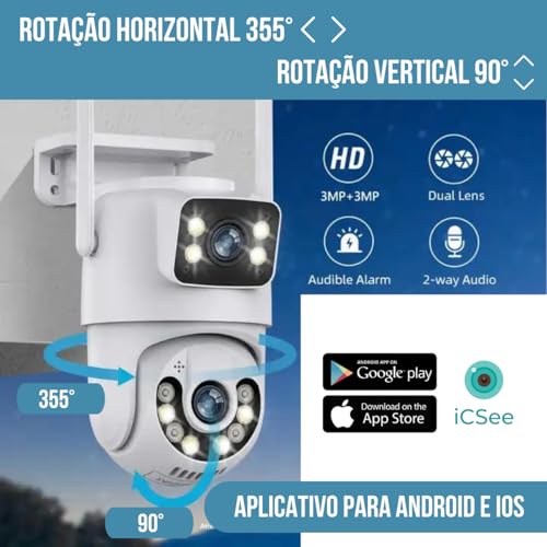 Câmera de Segurança Dupla Lente Wifi IP 1080P Visão Noturna Detecta Movimento Externa Resiste Chuva