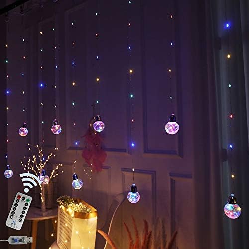 Wishing Ball Curtain Twinkle Starry Light 8 Modes USB Remote, Led Window Curtain String Light for Wedding Party, Bedroom, Christmas Decorations (Four Color)