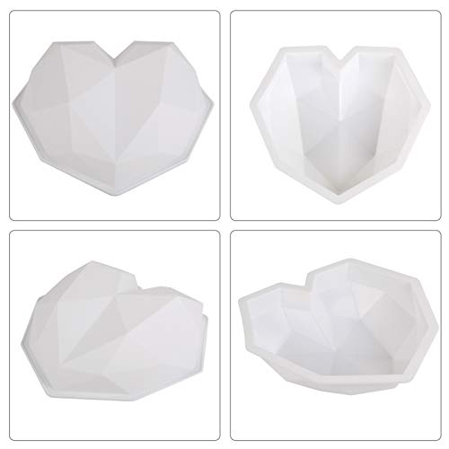 Diamond Heart Mousse Cake Mold Trays, 2 Pack Heart Shape Silicone Cake Mold Dessert Baking Pan Silicone Fondant Mold for Home Kitchen Baking Chocolate Fondant Wedding Engagement Valentines Day - Thumbnail 2