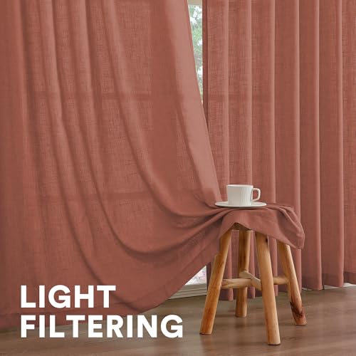 PrinceDeco Rust Semi Sheer Curtains 96 Inches Long 2 Panels Set for Bedroom,Back Tab and Rod Pocket Thick Linen Light Filtering Farmhouse Privacy Drapes for Living Room/Dining Room,Terra Cotta by PrinceDeco - Image 5
