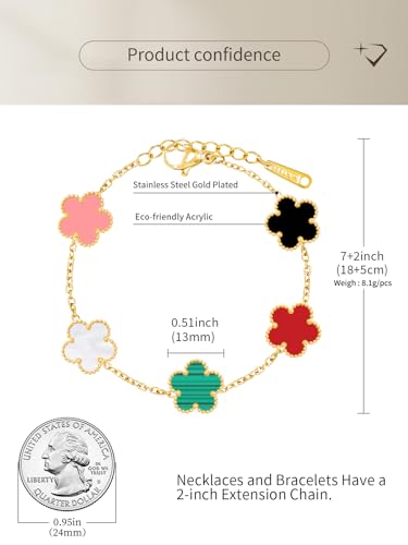 14K Gold Plated Dainty Colorful Five Leaf Clover Dot Bracelets for Women Lucky Flower Jewelry3