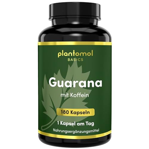 Guarana Kapseln hochdosiert mit Koffein - 470mg Guarana-Extrakt pro Kapsel - 6 Monatsvorrat an Koffeintabletten hochdosiert - plantomol Basics