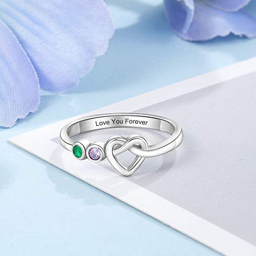 kaululu Personalized 2/3/4 birthstone Rings for Her Mother Rings with Simulated Birthstones Custom Name Promise Rings mother's day gift for wife4