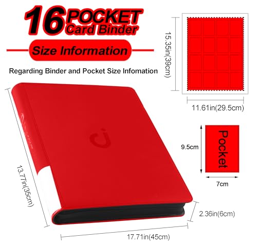 Image of Premium Card Binder 16 Pocket - Fits 1600 Cards,4X4 Ringless Card Album with Sleeves for Trading Cards & Sports Cards(Model C,Classic Red)