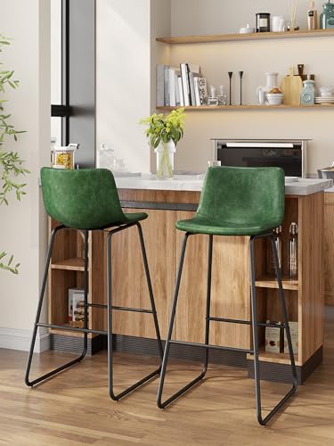 Image of 30in Bar Stools Counter Height Chairs Set of 2 Metal Legs (Green)