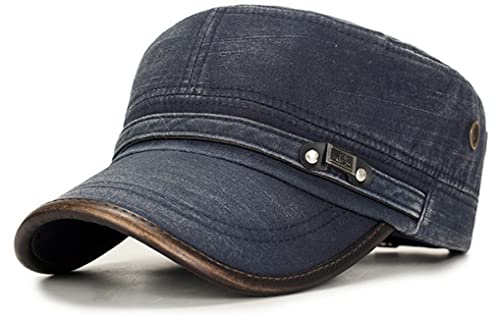 behone Gorras de Hombre Plana, Gorras de Béisbol, Clasico Militares Al Aire Libre Sombrero Sólido del Sol, Ajustable Algodón Sombrero Cabeza Gorras de Militar Plana, Caqui (Gris Azul)