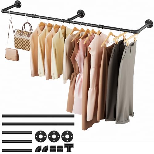 Kleiderstange für die Wand, Kleiderständer Wandmontage, Industrielle Platzersparnis Kleiderstange Schwarz 200 cm, einfache Montage für Flure Wohnzimmer Schlafzimmer (Schwarz, 200CM)