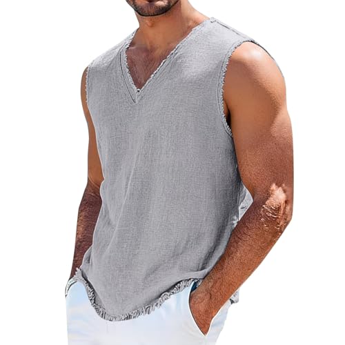 Chaleco de lino monocolor con cuello en V para hombre que busca confort Premium