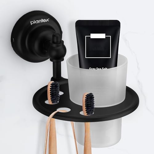 Image of Plantex 304 Grade Stainless Steel Tumbler Holder /ABS Tooth Brush Stand /Bathroom Accessories - Skyllo (Black)