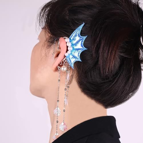 2PCS Dainty Ear Cuffs Clip-on Earring for Women, Fins Shaped Ear Cuffs Non-Piercing Earrings Rhinestone Marine Organism Tassel Ear Bone Clip without Pierced2