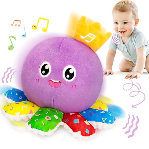 IJIGU Musical Toys for Babies 6-12-18 Months, Multi-Functional Interactive Crawling Dancing Octopus Plush Toy, Christmas Birthday Gifts for 1-2 Year Old Boys and Girls