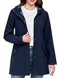 CMTOP Chaqueta Impermeable Mujer Abrigo Ligera Impermeable Chubasquero Cálida con Forro para Exterior Softshelljakce de Moda con Capucha Parka Cortavientos para Otoño e Invierno(Azul Marino, XL)