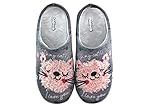  DeValverde - 6041 Gris - Zapatilla de IR por casa, Chinela Destalonada, Pantufla cuña Baja, Dibujo de Gatos, para: Mujer Color: Gris Talla:39