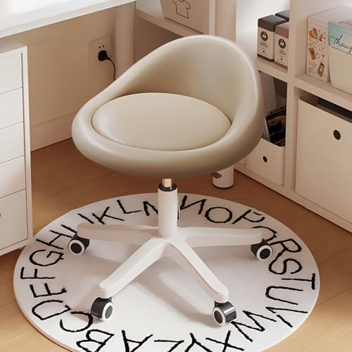 Image of Rolling Stool Chair with Backrest, Round PU Leather Adjustable Height Hydraulic Swivel Rolling Stool for Spa Salon Tattoo Massage Doctor Dental Medical Office Khaki Set of 2