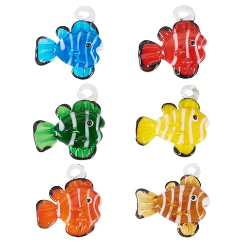 Beadthoven - 6 colgantes de pez de Murano hechos a mano con diseño de pez de cristal de Murano para hacer joyas, pendientes, collares, manualidades, Vidrio