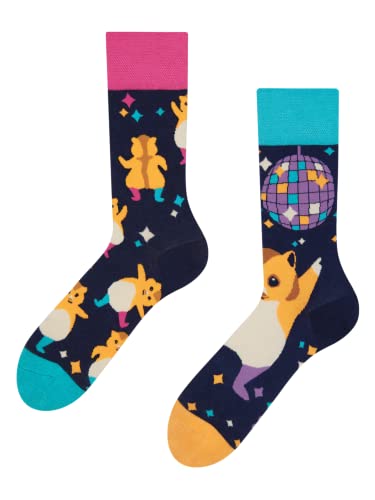 Dedoles Socken Unisex Damen Herren & Kinder Baumwolle viele lustige Designs 1 Paar Geschenk links rechts verschieden, Farbe Blau, Motiv Party-Hamster, Gr. 39-42