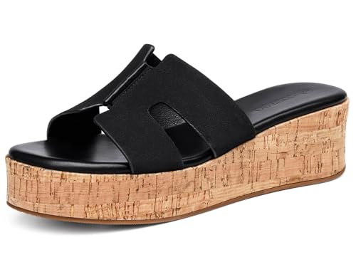Image of Coutgo Womens Platform Wedge Sandals Open Toe Slip On Slides Cork Heeled Comfortable Shoes