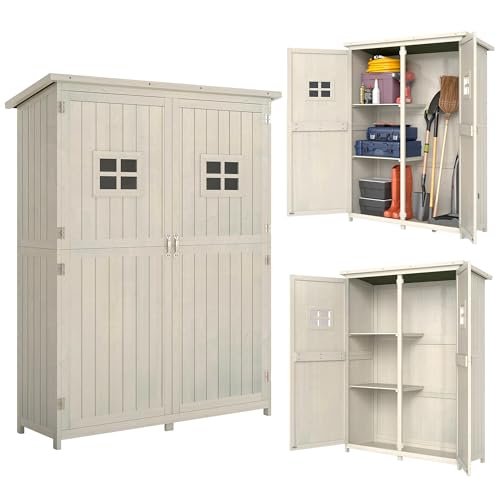 Outsunny Abri de Jardin en Bois Armoire de Jardin dim. 127,5L x 50l x 164H cm 2 étagères 2 Portes 2 fenêtres Toit bitumé étanche Bois Massif Sapin...