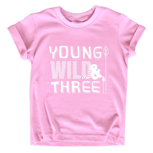 Image of Young Wild and Three Girl 3rd Birthday Outfit Toddler Shirts 3 Year Old Girls Third Party Tshirt