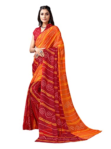 Image of Satrani Women's Bandhani Printed Georgette Saree with Unstitched Blouse Piece( 