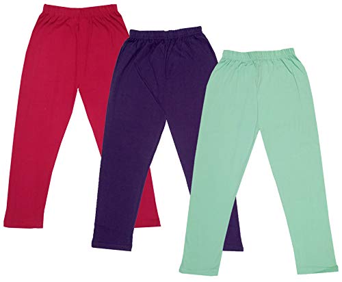 Image of IndiWeaves Girls Super Soft Cotton Solid Capri Pants (Sea Green, Wine, Magenta, 4-5 Years) Pack of 3