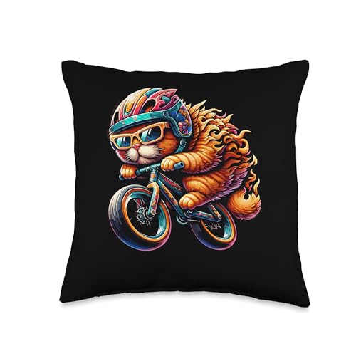Orange Kawaii Cat Glasses Riding A Bicycle Anime Throw Pillow