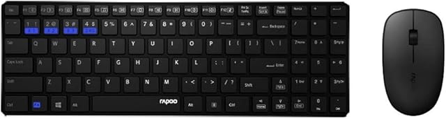 Rapoo 9300M bezprzewodowa mysz klawiaturowa, zestaw biurkowy 1300 DPI, czujnik 12 miesięcy, czas pracy baterii, kompaktowy układ DE, QWERTZ PC i Mac - czarny