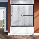ELEGANT Bathtub Sliding Shower Door 60" W x 57" H Double Glass Tub Enclosure Shower Door,1/4 in. Cle