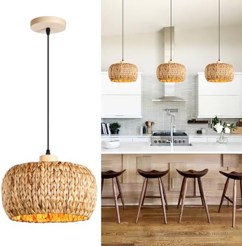 Boho Pendant Lights Kitchen Island, 11.8" Bohemian Rattan Hand-Wo...
