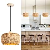 Mgcanyu Boho Pendant Lights Kitchen Island, 11.8' Bohemian Rattan Hand-Woven Light Fixture Natural Seagrass Weaving Lighting Hanging Ceiling Chandelier for Restaurants Living Dining Room Farmhouse