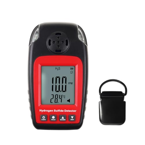 Hydrogen Sulfide Detector Portable H2S Detector Monitor with Sound and Flash Alarm 0~100ppm Electrochemical H2S Sensor with Clip and LCD Screen Backlight