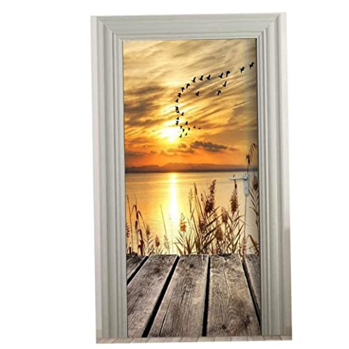 Peque de puerta autoadhesiva Pegatina Autor al atardecer Automario Autor al amanecer Posscape de paisaje removible Fondo