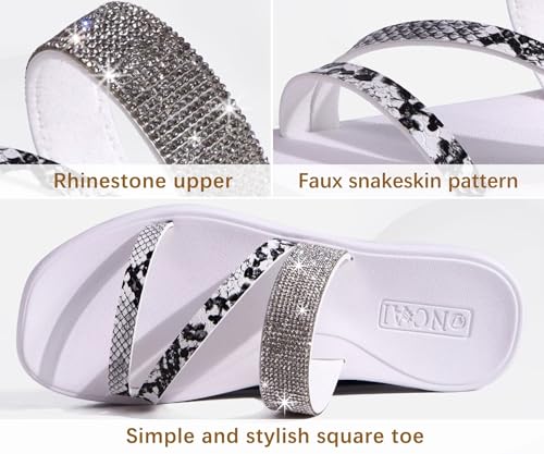 Image of ONCAI Women's Slide Sandals Trendy Square Summer Flat Dressy Sandals for Women 2025 Cross Strappy Open Split-Toe Ring with Slip-on Rubber Soles