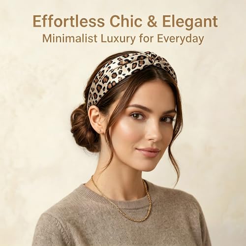 Image of ZLYC Mulberry Silk Headband for Women's Hair, Leopard Print | smooth luxury real silk, stretch elastic no slip fit, makeup spa skincare use, travel daily wear,boho fashion hair accessory
