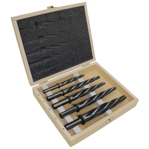 Drill America KFDRBSS5PC-SET 5 Piece HSS Bridge/Construction Reamer Set with Wooden Case, Black & Gold Finish, 1/2