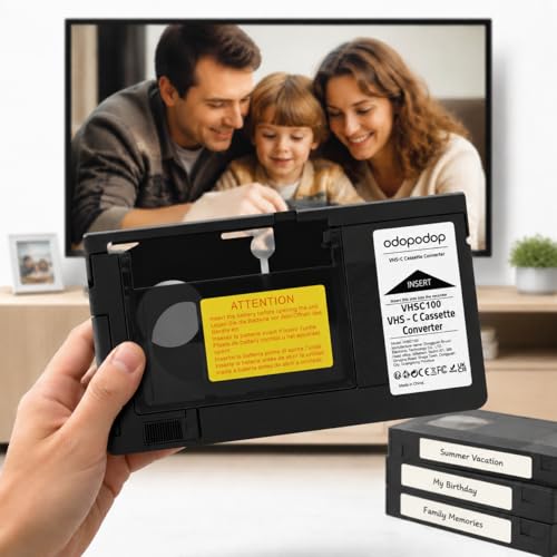 VHS-C Cassette Adapter Compatible with 12mm VHS-C and S-VHS-C to VHS Motorized Converter for Camcorders VCR Player VHS to Digital Conversion Easy One-Touch Operation